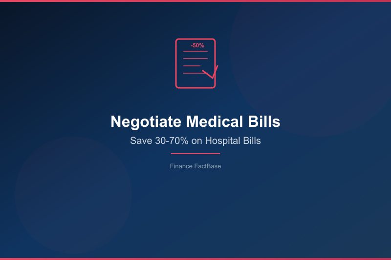 Patient reviewing an itemized hospital bill at a desk with a calculator and insurance documents