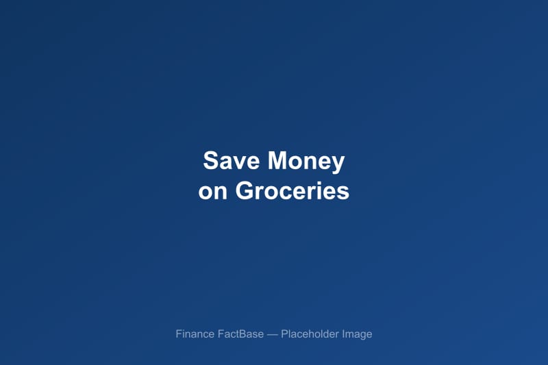 Shopping cart filled with fresh groceries in a supermarket aisle with price tags and savings comparison data
