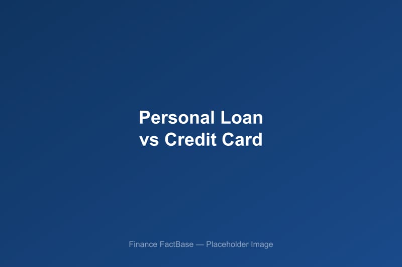 Comparison illustration showing a personal loan agreement document next to a credit card, with interest rate and payment schedule data overlaid